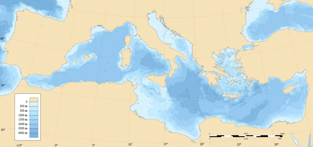 mediterranean sea bathymetry map