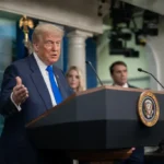 p20250627mr 0560 president donald trump holds a press conference with attorney general pam bondi and deputy attorney general todd blanche in the james s. brady press briefing room