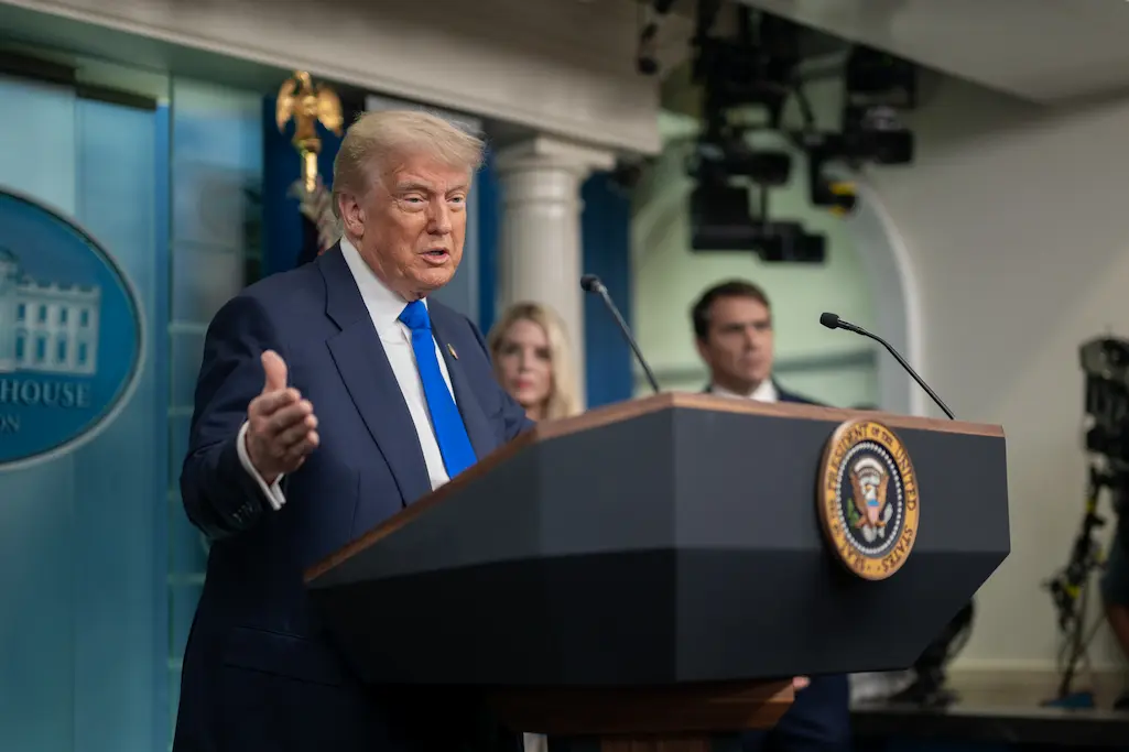 p20250627mr 0560 president donald trump holds a press conference with attorney general pam bondi and deputy attorney general todd blanche in the james s. brady press briefing room